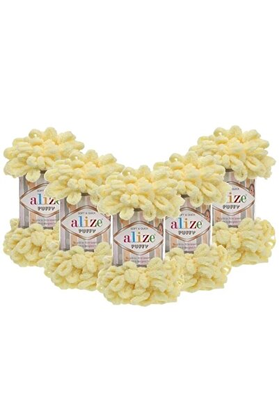 Alize 7 Adet - Puffy Bebek Battaniyesi İpi Seti - El Örgü İpi - 90x90cm - 13 Sarı