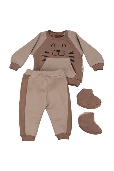 bebegen Baby Boy Brown Lion Embroidered Pocketed Pants Three-String Three-Pie...
