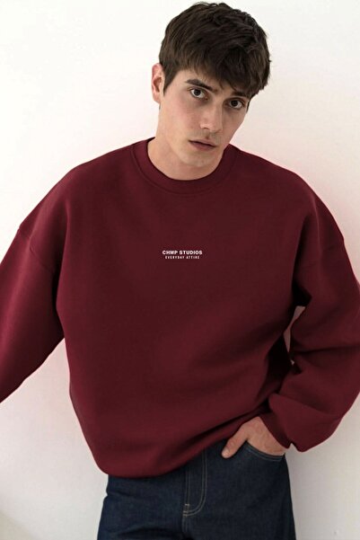 The Champ Clothing Men's Oversized Sweatshirt Chmp Studios Burgundy – Crew Neck, 3 Thread Brushed Fleece