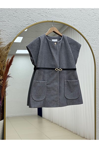 MİHRA STORE Aleta Lined Single Button Plush Vest-Bn4550 Gray