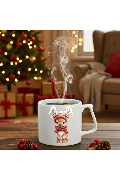 Finka Dekor غزال صغير يرتدي قبعة بيريه لرأس السنة مطبوع - كوب سيراميك هدية