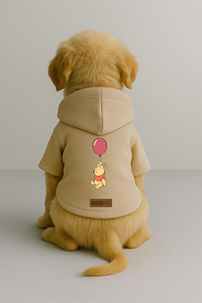 Monopetz Baskılı İçi Polarlı Köpek ve Kedi Kıyafeti & Elbisesi - Bej Renk Kapüşonlu Hoodie BB575