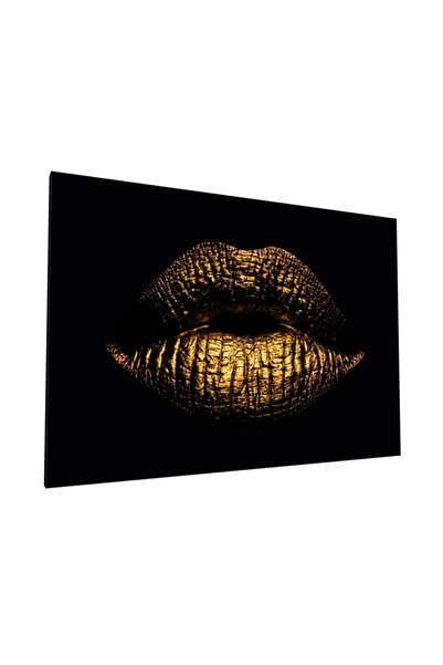 PozaTablou Pictură pe pânză: Buze aurii pe fundal negru (40x30 cm)