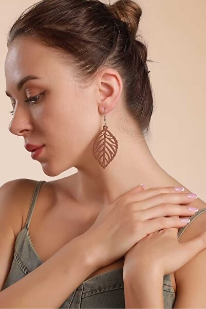 modares Wooden Vintage Leaf Shaped Earrings - Ethnic Pattern Bohemian Style P...
