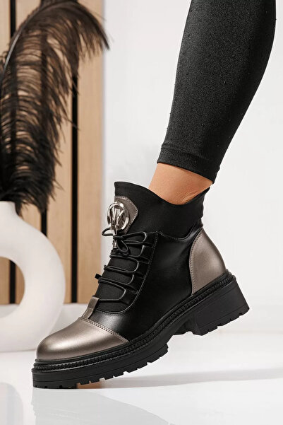 Zaira Γυναικείες μαύρες γούνινες μπότες από οικολογικό δέρμα Nami #23054 - 40