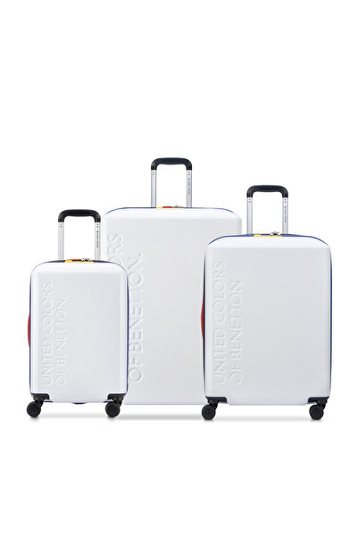 Delsey United Colors of Benetton Double Wheel Luggage Trolley Suitcase 3-Piece Set (L+M+S) 55/70/82cm Blanc