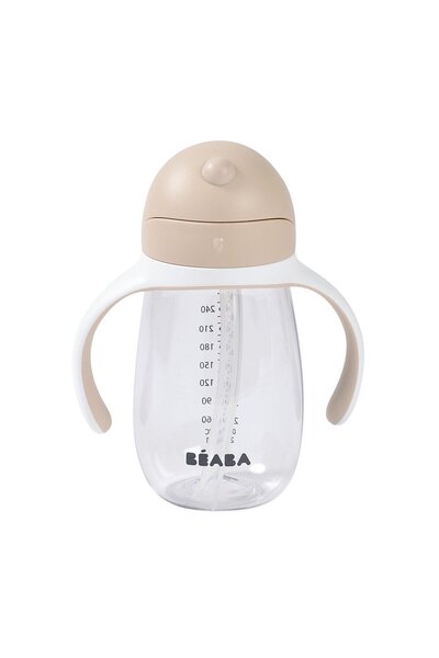 Beaba زجاجة مياه شفافة سعة 300 مل مع مصاصة، طين