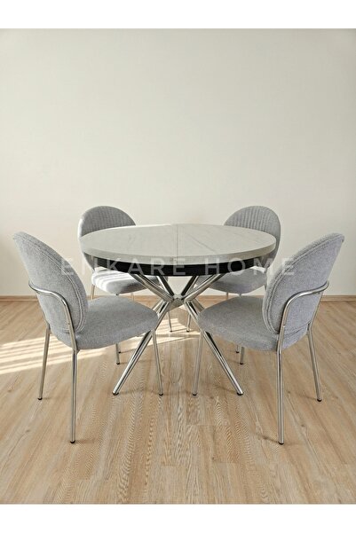 Enkare Yuvarlak Açılır Oliva Masa ve 4 Adet Bukle Midye Sandalye Takımı - 100...