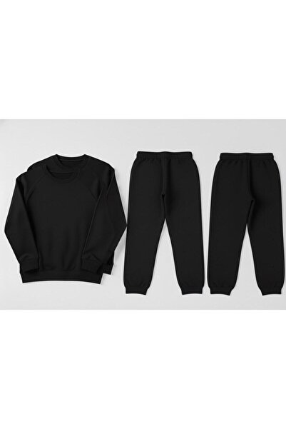 CAST COLLECTİON Unisex Black 2 Sweatshirts 2 Sweatpants 4-Piece Set