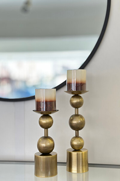 Shura Homeware SİMA Mumluk Eskitme Top Dekorlu Metal Mumluk Ev Dekoru