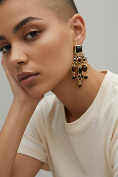 Alyas Aksesuar أقراط باروكية أنيقة مرصعة بالأحجار ومرصعة بالجواهر