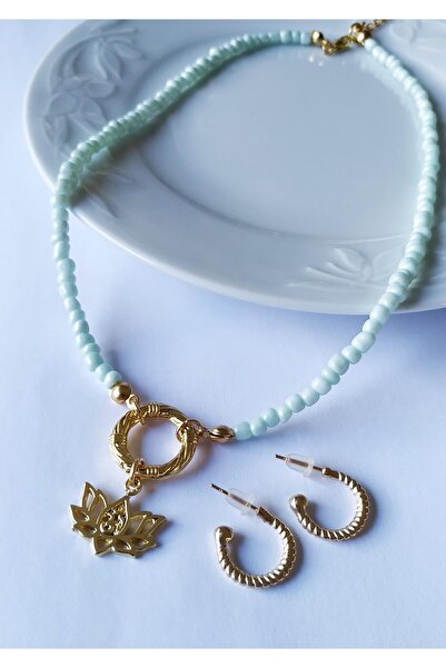 Halley Concept مجموعة أقراط قلادة زهرة اللوتس