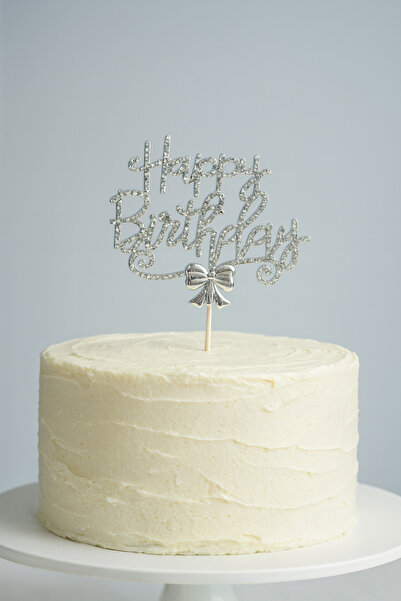 ENG PARTİ DÜNYASI Pasta Süsü Gümüş Renk Happy Birthday Pasta Üstü Yazısı – Pl...