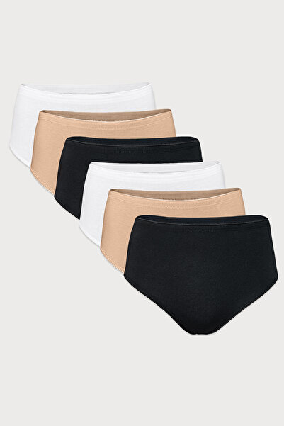 Malabadi Women's 6-Piece Black White Skin Color Modal High Waist Panties Slip 6m1921