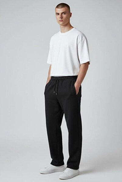 MİHEMA ERKEK PAÇA DÜZ CEPLİ RAHAT EŞOFMAN ALT SİYAH