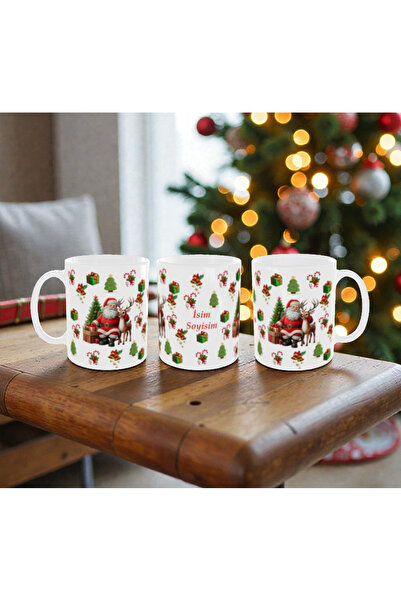 ALPŞAN TİCARET Kişiye Özel Yılbaşı Temalı Kupa – İsim Yazılı Noel Baba ve Gey...