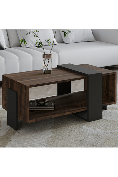 İNARCH DİZAYN Meleni Orta Sehpa – 90 cm Modern Tasarım – Raflı Ceviz/Antrasit