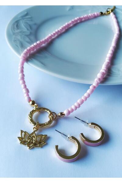 Halley Concept مجموعة أقراط قلادة زهرة اللوتس