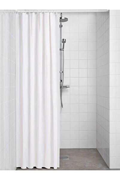 IKEA QUİCK Duş Perdesi 180x200 Cm + 12 Adet Halka Askı Set Beyaz Renk Duş Per...