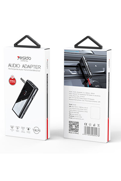 Yesido Bluetooth 5.1 Adapter 2-in-1, AU41, Black, Handsfree Microphone, 3.5mm AUX Connector