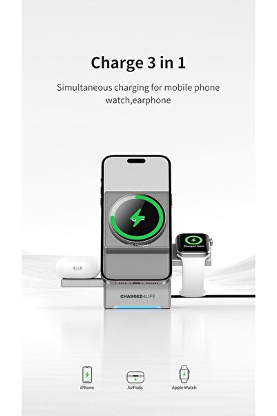 Alim محطة شحن لاسلكية مغناطيسية 3 في 1 - شاحن سريع يدور تلقائيًا للهواتف وسما...