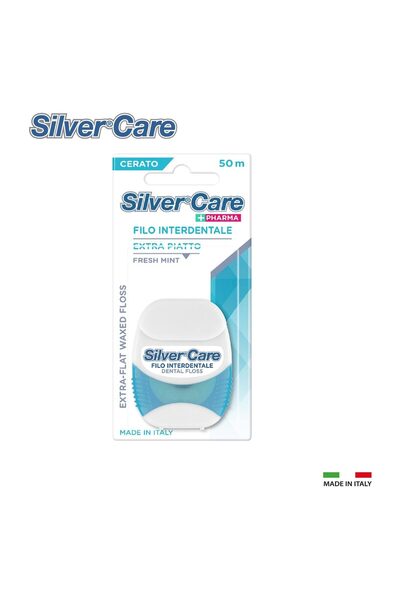 SILVER CARE Ata dentara cerata extra plata, aroma delicata Menta 50 metri, ιταλικής κατασκευής