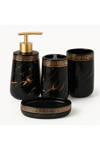 OEM 4-Piece Bathroom Accessory Set, Luxury Black with Gold Inserts