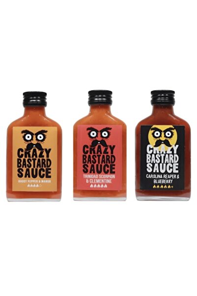 Crazy bastard Set 3 sosuri picante x 100 ml – Ghost Pepper, Trinidad Scorpion...