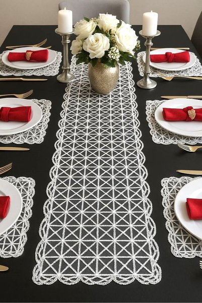 Zeria Home Placemat, 1 Table Runner 6 Placemat Dining Set, Tablecloth Set, Serving Presentation Set