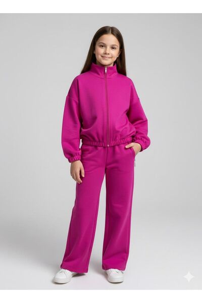 Aselin Kids طقم رياضي بناتي بسحاب وردي اللون
