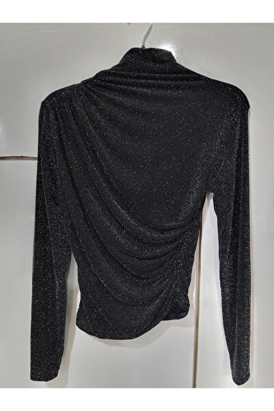 CAZİBE Drapeli Simli bluz