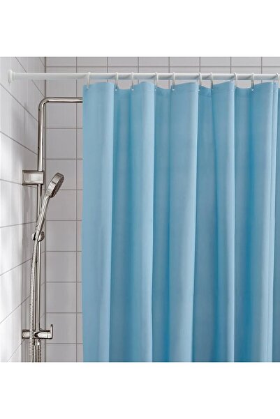 IKEA QUİCK Duş Perdesi 180x200 Cm + 12 Adet Halka Askı Set Mavi Renk Duş Perd...