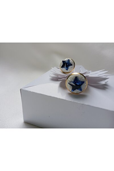 OEM Round earrings 12 mm 18k gold plated and Swarovski Star Montana Blue