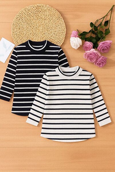 tunays shopping Ribbed Knit Striped Children's Sweater Set of 3