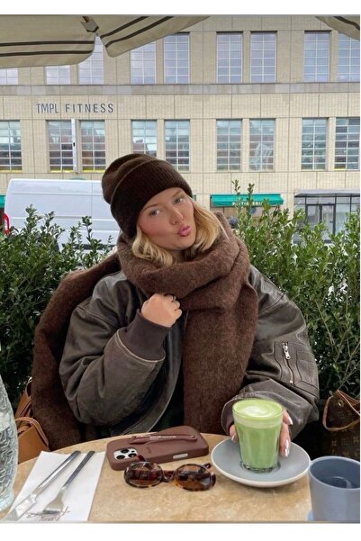 LİNORA Scarf Puffy Long Scarf Brown