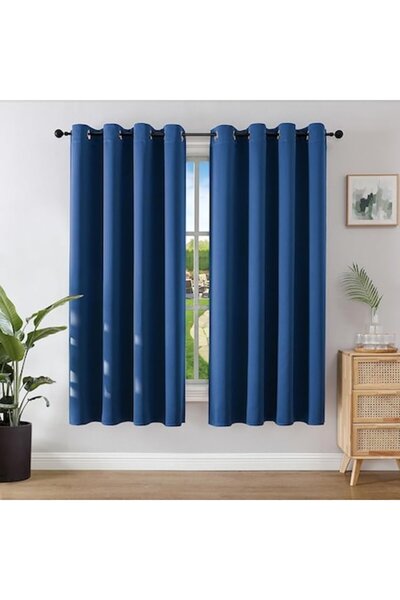 JOYDECO Blackout Curtains, Set of 2, Royal Blue, 140x175 cm, Silver Rings