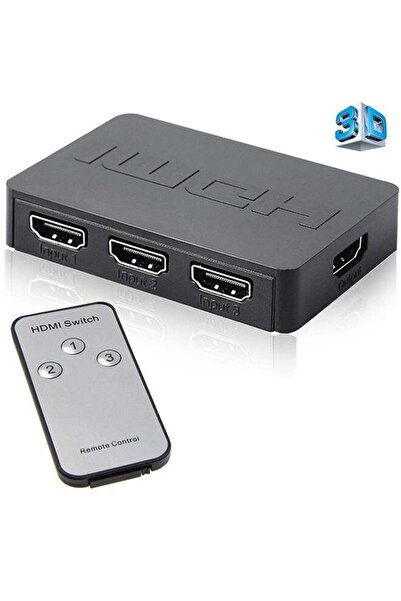 Generic موزع HDMI بثلاثة منافذ، مفتاح تلقائي، مخرج 3 في 1 بدقة 1080 بكسل مع جهاز تحكم عن بعد (أسود)