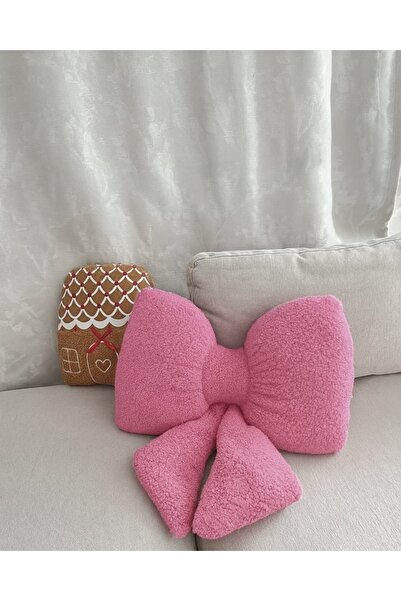 Yastıkland PEMBE PELUŞ KURDELE ŞEKLİNDE DEKORATİF KÜÇÜK YASTIK (35x20 ölçülerinde)