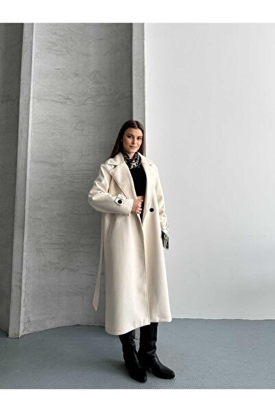 Miss Beyoğlu Kadın Kuşaklı Yeni Sezon Astarlı Premium Kalite Rahat Kalıp Kaşe Kaban