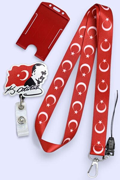 MİLLENEX Ay Yıldız ve Atatürk Yaka Kartı Boyun Askı İpi 3 lü Set Boyun İpi Yo...