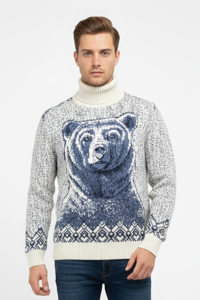 Pulltonic Erkek Balıkçı Yaka Hayvan Desenli Kazak