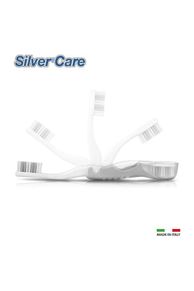 SILVER CARE Travel toothbrush, Medium brush head, Silver, ergonomic handle, f...