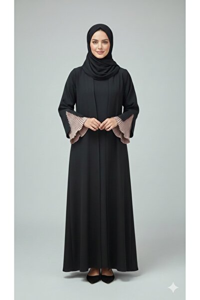 diğerr1 Pliseli Kol Uçlu Modern Abaya Tesettür Giyim