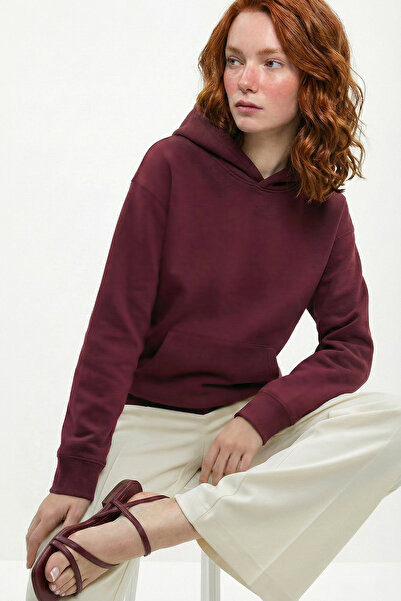 uyguntarz Unisex Soft Textured 3 Thread Maroon O Oversized Sweatshirt