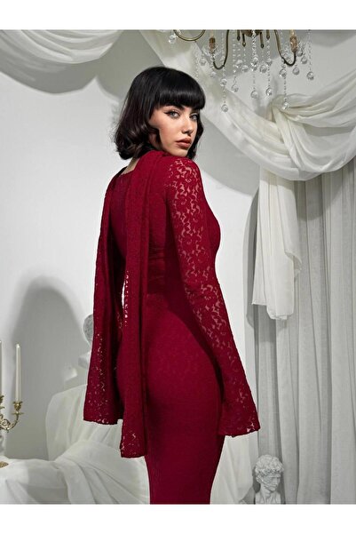conconmoda Olin Şallı Dantel Uzun Elbise