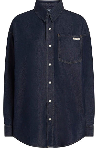 Calvin Klein OVERSIZED LS DENIM S Erkek Erkek Lacivert Kot Gömlek