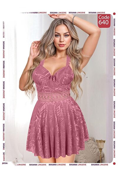 Nice Model Satin Textured Short Babydoll Crochet Trim Strappy Chemise Intimat...