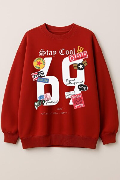 MAYDAY CULTURE Червена унисекс дамска и мъжка DTF печатна суитшърт с голям ра...