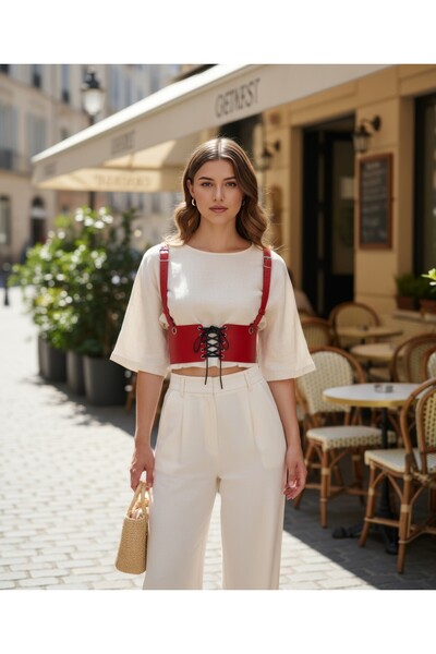 Angels Passion Curea roșie pentru femei, corset cu șireturi, curea pentru umă...