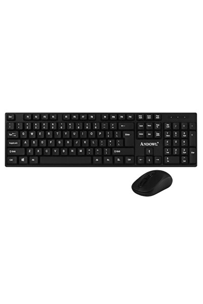 Andowl Wireless Keyboard and Mouse Kit 2.4GHz, USB, Compatible with Windows & Mac, Black